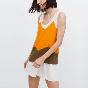 ZARA W&B Collection Mixed Media Paneled Color Block Sleeveless Tank Top